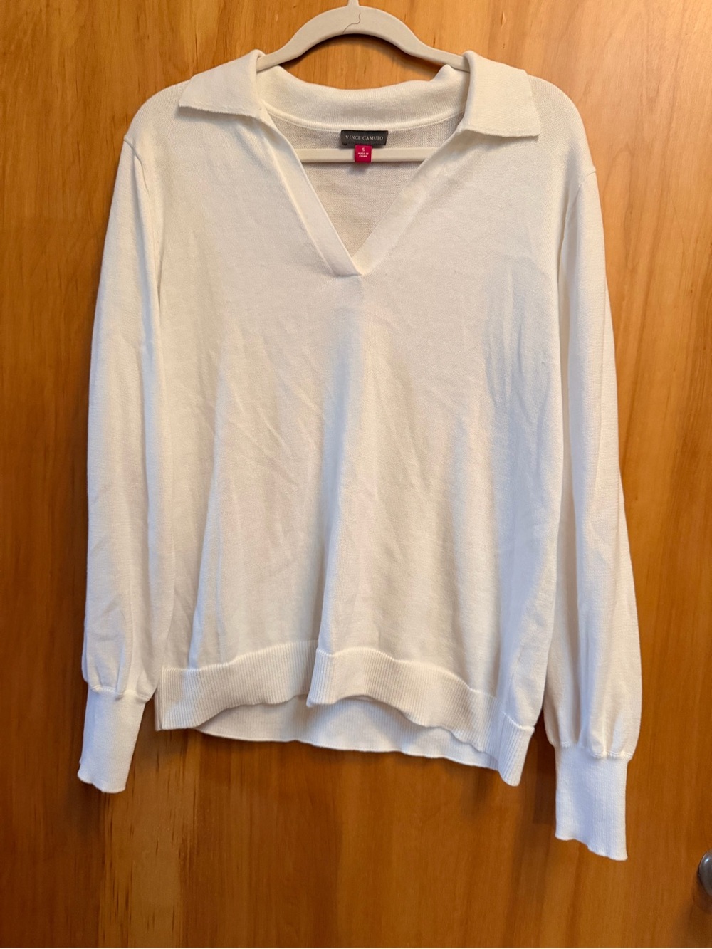 Vince Camuto Cream Open V-Neck Collared Pullover